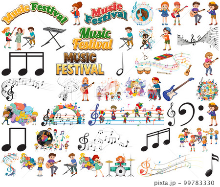 Kids musical instruments and music symbols set 99783330