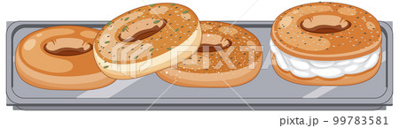 Bakery bagel breads on tray Bakery bagel breads on tray 99783581