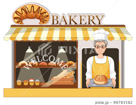 Bakery shop facade with baker man Bakery shop facade with baker man 99783582