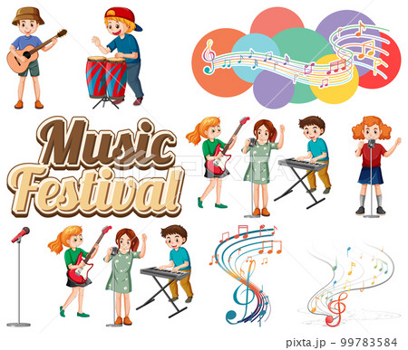 Kids musical instruments and music symbols set Kids musical instruments and music symbols set 99783584