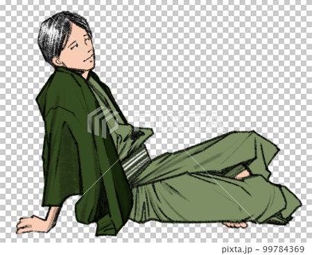 Japanese man sitting and relaxing 99784369