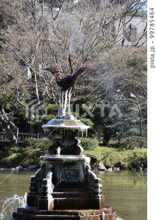 凍り付いた日比谷公園雲形池の鶴の噴水 凍り付いた日比谷公園雲形池の鶴の噴水 99785464