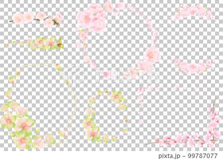 Watercolor double cherry blossom frame set 99787077