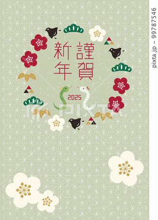 2025年の巳年のイラストの年賀状はがき素材 和風 2025年の巳年のイラストの年賀状はがき素材 和風 99787546