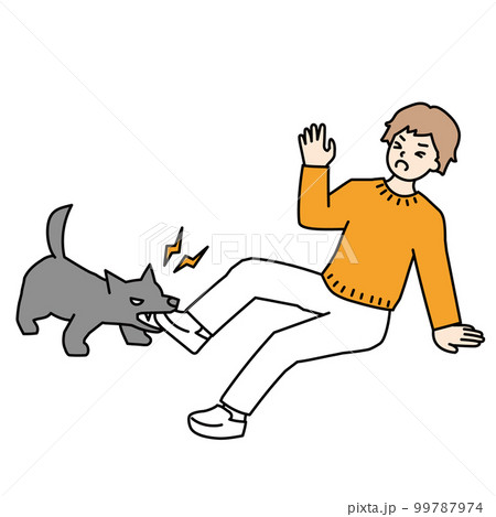凶暴な犬に噛まれて転倒する男性 99787974