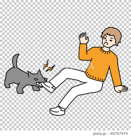 凶暴な犬に噛まれて転倒する男性 99787974