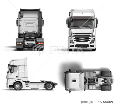 White truck set mockup with black inserts with carrying capacity of up to five tons front view 3d render on white 99788869