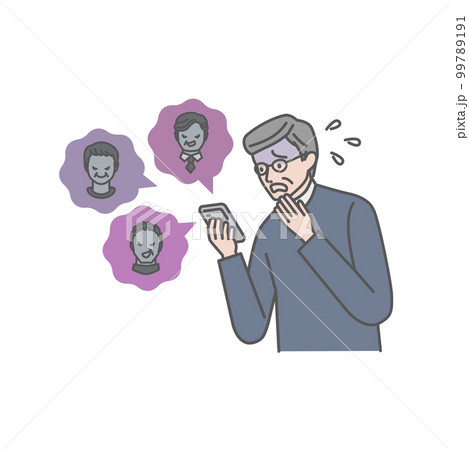 SNSで悪口を言われ青ざめるシニア男性 SNSで悪口を言われ青ざめるシニア男性 99789191