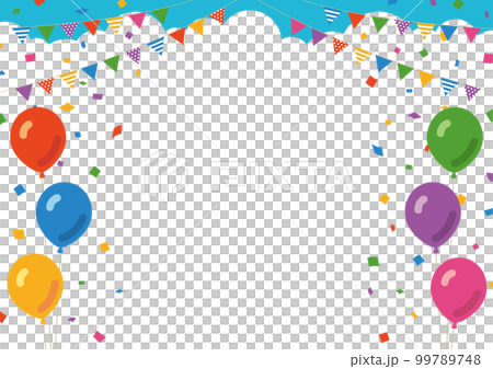 花環、五彩紙屑和氣球的框架材料反對藍天 99789748