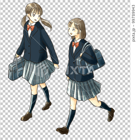 会話をしながら歩いている制服を着た女子学生 99789943