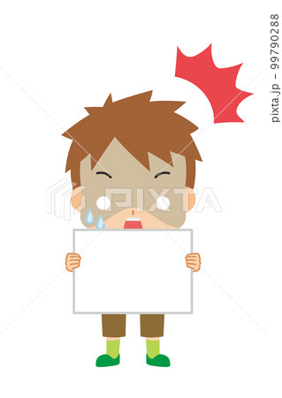 メッセージボードを持って驚いている可愛い小さな男の子のイラスト 白背景 ベクター 全身 人物 メッセージボードを持って驚いている可愛い小さな男の子のイラスト 白背景 ベクター 全身 人物 99790288