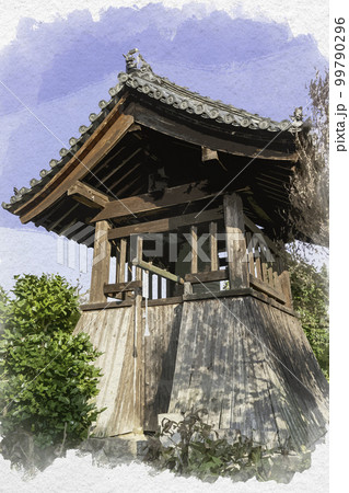 水彩画風　石光寺　鐘楼　奈良県葛城市 99790296