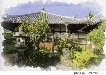 水彩画風　石光寺　弥勒堂　奈良県葛城市 99790385