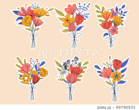 Sticker pack of floral elements. Romantic flower collection with bouquet of flowers. Good for greeting cards or invitation design, floral poster. 99790935
