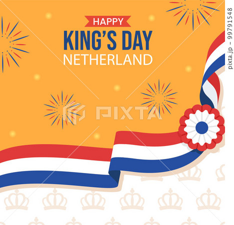 Happy Kings Netherlands Day Social Media Background Illustration Cartoon Hand Drawn Templates 99791548