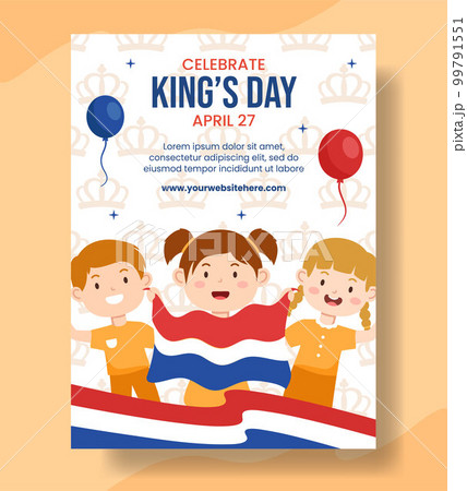Happy Kings Netherlands Day Vertical Poster Cartoon Hand Drawn Templates Background Illustration 99791551