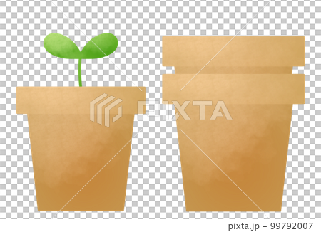 Flowerpot overlapping with twin leaves growing from a brown flowerpot 99792007