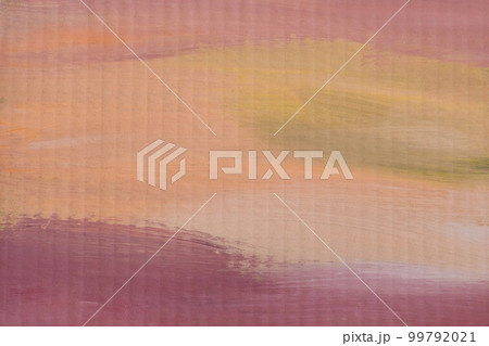 Abstract acrylic painting of an orange landscape. Chaotic paint strokes on textured paper. 99792021