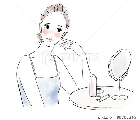 スキンケアイメージ　皮膚の赤みを気にする女性 99792265