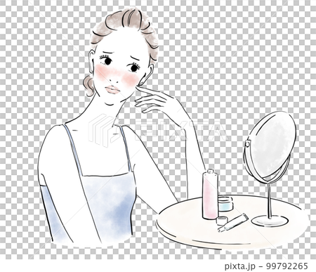 スキンケアイメージ　皮膚の赤みを気にする女性 99792265