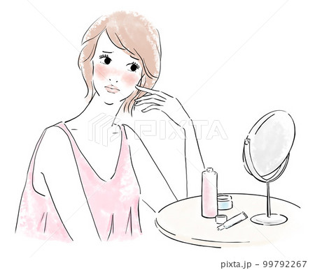 スキンケアイメージ　皮膚の赤みを気にする女性 99792267