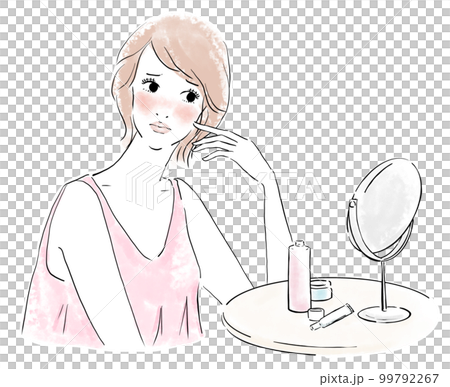 スキンケアイメージ　皮膚の赤みを気にする女性 99792267