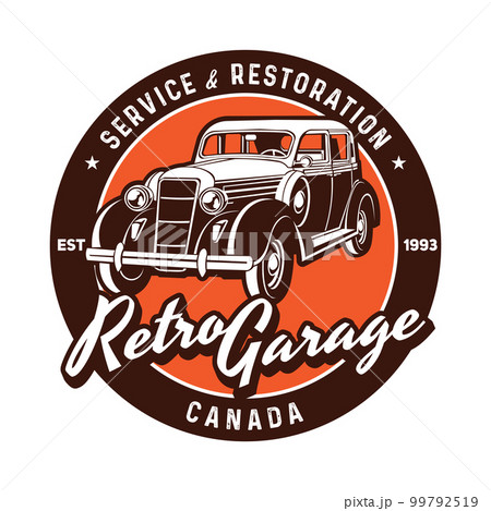Retro classic vector illustration logo design, perfect t shirt design, garage service and restoration 99792519