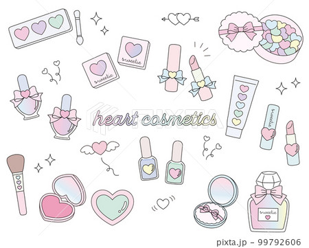 可愛い ハート コスメ 化粧品 イラスト素材 セット 可愛い ハート コスメ 化粧品 イラスト素材 セット 99792606