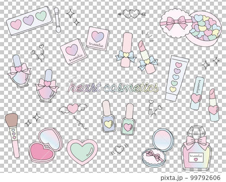 可愛い ハート コスメ 化粧品 イラスト素材 セット 可愛い ハート コスメ 化粧品 イラスト素材 セット 99792606