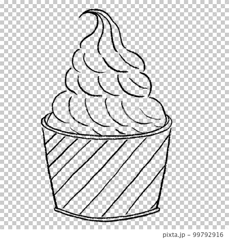 Soft ice cream in a cup of monochrome line drawing 99792916