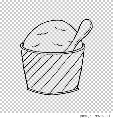 モノクロ線画のカップ入りアイスクリーム モノクロ線画のカップ入りアイスクリーム 99792921