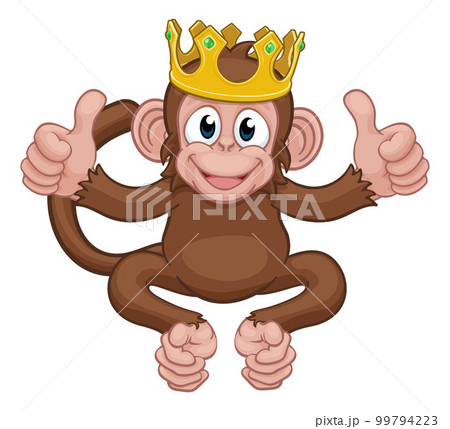 Monkey King Crown Cartoon Animal Giving Thumbs Up 99794223