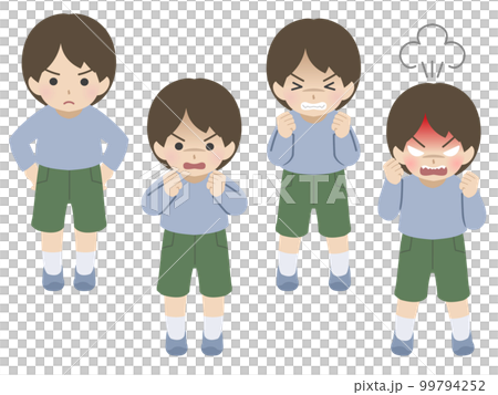 Boy's angry facial expression stage set plain clothes Boy's angry facial expression stage set plain clothes 99794252