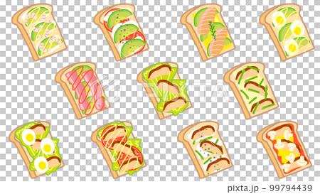 Open-faced sandwich with plenty of meat and vegetables 99794439