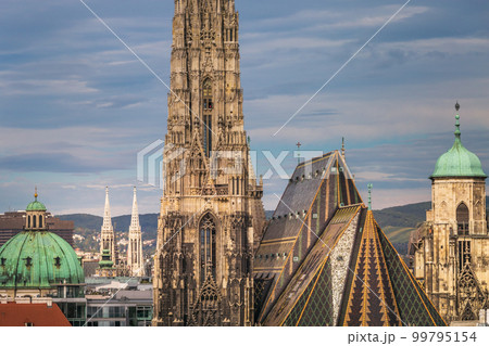 Panoramic view of Vienna cityscape with Cathedrals and domes from above, Austria 99795154