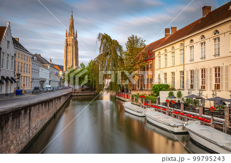 Flemish and ornate architecture of idyllic Bruges with canal, Flanders, Belgium Flemish and ornate architecture of idyllic Bruges with canal, Flanders, Belgium 99795243