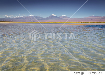 Licancabur with reflection lake and volcanic landscape at Sunset, Atacama, Chile Licancabur with reflection lake and volcanic landscape at Sunset, Atacama, Chile 99795343