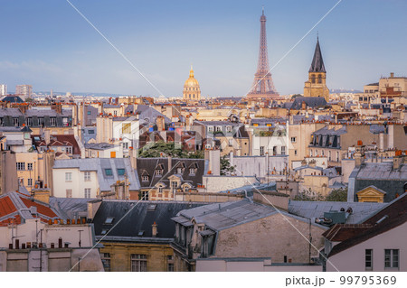 Saint-Germain-des-Pres and french roofs from above at sunrise, Paris, France Saint-Germain-des-Pres and french roofs from above at sunrise, Paris, France 99795369