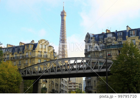 Parisien architecture and Eiffel tower at evening, Paris, France 99795710