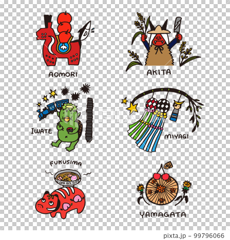 東北6県のロゴイラスト(カラー) 東北6県のロゴイラスト(カラー) 99796066