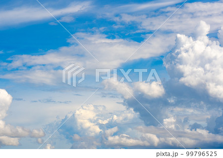 clouds and blue sunny sky,  white clouds over blue sky, Aerial view,  nature blue sky white cleat weather. 99796525