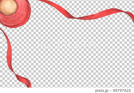 Satin ribbon red color and long ribbon. Hand painted watercolor illustration. 99797828