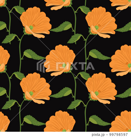 Seamless pattern, orange lily flowers on a dark background. Luxury background, vector Seamless pattern, orange lily flowers on a dark background. Luxury background, vector 99798597