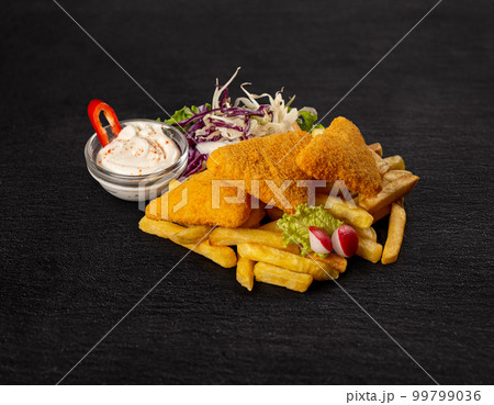 Breaded cheese with french fries 99799036