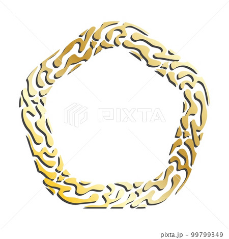 GOLDEN TIGER SKIN FRAME pentagonal frames for decorative headers. Gold metal animal ornaments isolated on white background. Vector 99799349