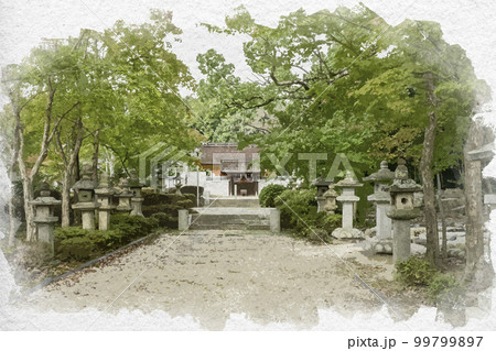 水彩画風 壺井八幡宮 社殿 大阪府羽曳野市 水彩画風 壺井八幡宮 社殿 大阪府羽曳野市 99799897