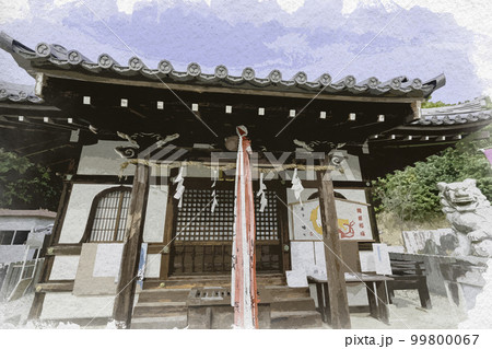 水彩画風　壺井八幡宮　壺井権現社　大阪府羽曳野市 99800067