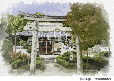 水彩画風　壺井八幡宮　壺井権現社　大阪府羽曳野市 99800069