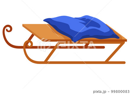Children sledges. Winter seasonal classic childhood transport vehicle for outdoor leisure recreation. Snow wooden and metallic sledge, equipment for outdoor activities 99800083