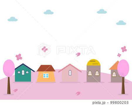 花見と桜の風景 住宅と春。ベクターイラスト 花見と桜の風景 住宅と春。ベクターイラスト 99800203